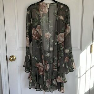 PinkBlush Sheer Floral Ruffle Duster Cardigan